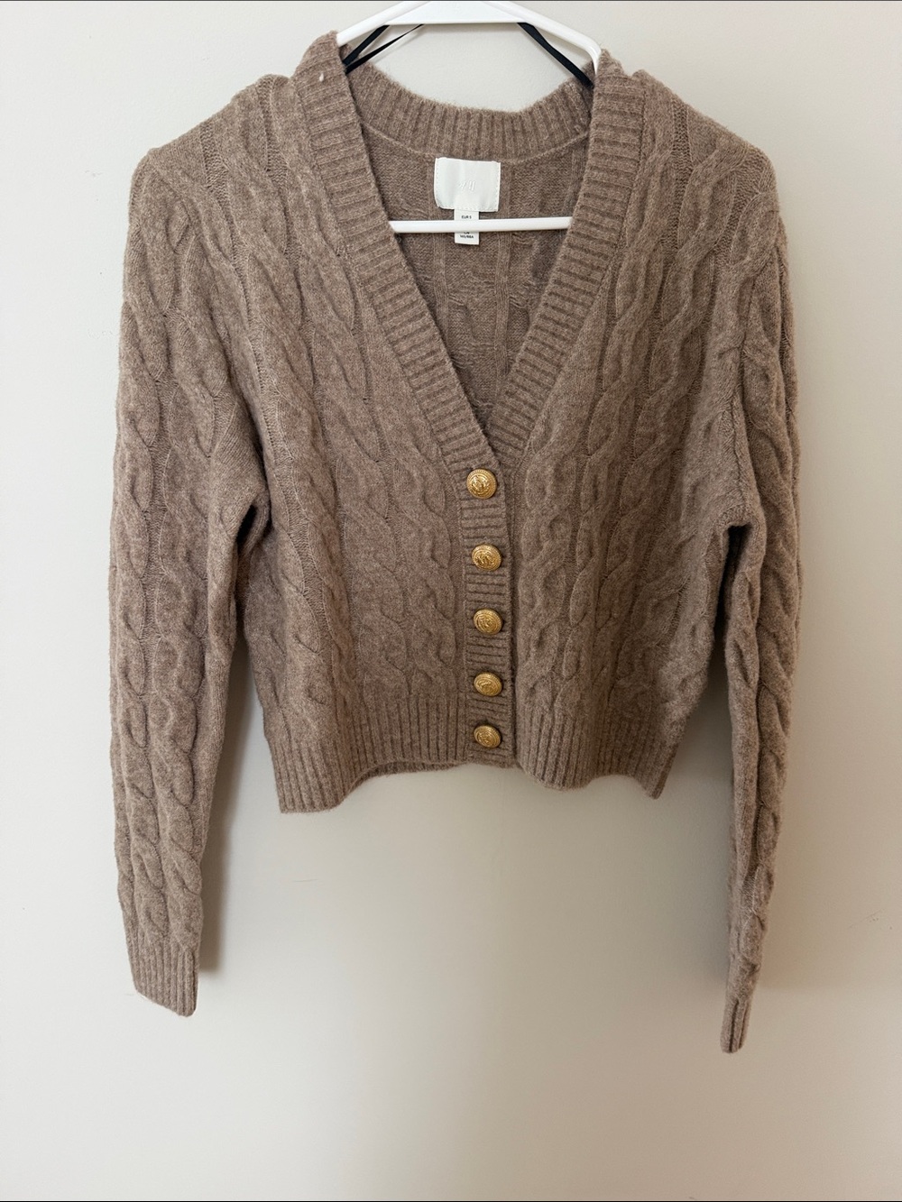 H&M Taupe Cable-Knit V-Neck Button Cardigan